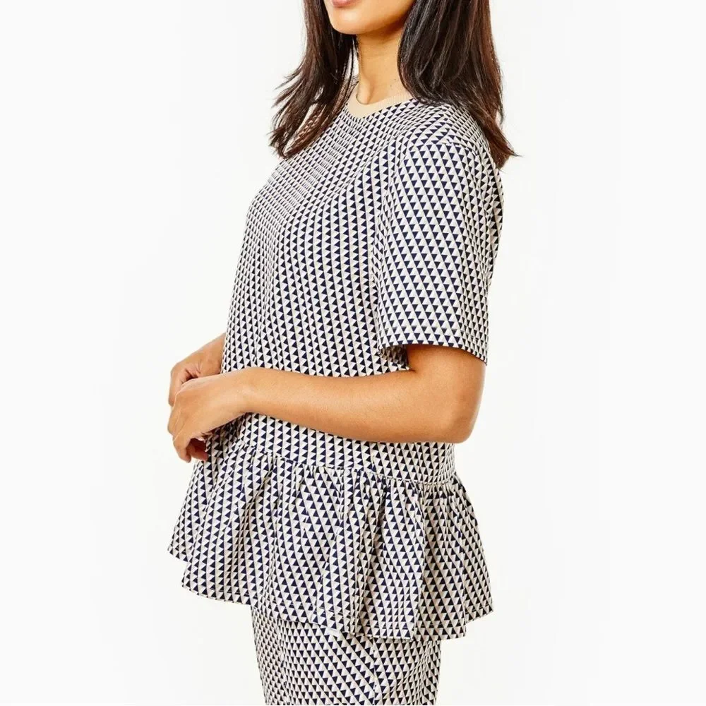 Addison Bay Botanist Peplum Top Navy Tan XS - Picture 12 of 13